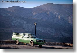 amorgos, europe, greece, green, horizontal, mountains, scenics, trucks, photograph