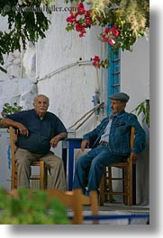 amorgos, europe, flowers, greece, men, old, people, sitting, under, vertical, photograph
