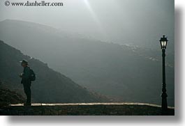 amorgos, europe, greece, horizontal, lamp posts, mountains, people, photographers, photograph