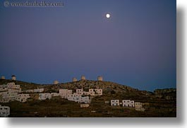 amorgos, europe, full, greece, homes, horizontal, moon, over, scenics, windmills, photograph