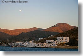 amorgos, europe, full, greece, horizontal, moon, mountains, over, scenics, towns, photograph