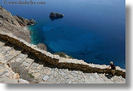 amorgos, cliffs, europe, greece, horizontal, ocean, people, scenics, stairs, photograph