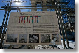 acropolis, athens, europe, greece, horizontal, information, nature, parthenon, posters, scaffolding, sky, structures, sun, photograph