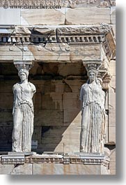 acropolis, athens, caryatids, europe, greece, replica, vertical, photograph