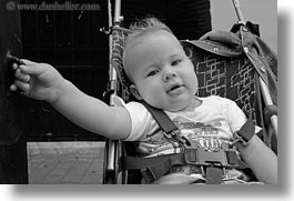 athens, babies, black and white, emotions, europe, greece, horizontal, people, smiles, stroller, photograph