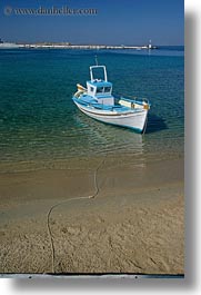 beaches, blues, boats, colors, europe, greece, green, men, mykonos, people, vertical, water, photograph