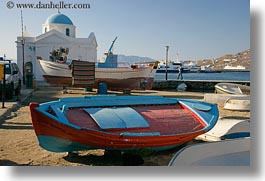 beaches, blues, boats, europe, greece, horizontal, mykonos, oranges, photograph