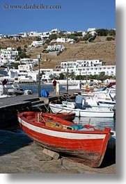 boats, europe, greece, mykonos, piers, red, vertical, photograph