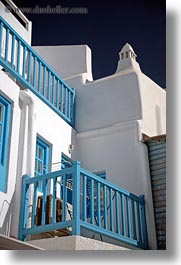 blues, buildings, europe, greece, houses, mykonos, trim, vertical, white wash, photograph