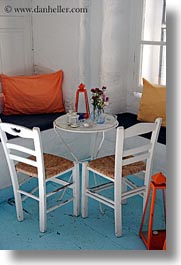 chairs, europe, greece, mykonos, tables, tea, two, vertical, photograph