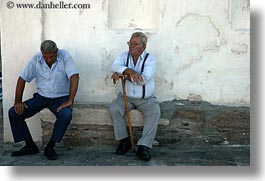europe, greece, horizontal, men, mykonos, old, people, sitting, photograph