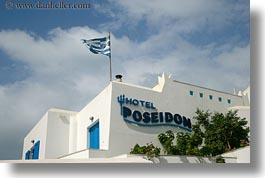 buildings, europe, flags, greece, greek, horizontal, hotels, naxos, poseidon, white wash, photograph