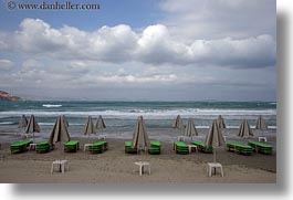 beaches, chairs, chaises, clouds, europe, greece, green, horizontal, nature, naxos, ocean, sky, photograph