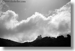 black and white, churches, clouds, europe, greece, horizontal, naxos, photograph