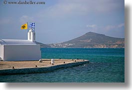 churches, europe, flags, greece, greek, horizontal, naxos, seaside, photograph