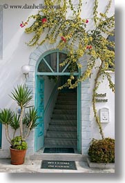 arches, bougainvilleas, doors, doors & windows, entrance, europe, flowers, greece, hotels, nature, naxos, vertical, photograph