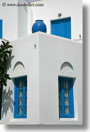 blues, doors & windows, europe, greece, naxos, stucco, trim, vertical, white, white wash, photograph