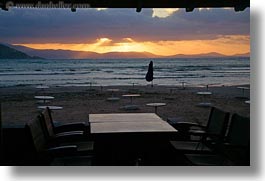 beaches, europe, greece, horizontal, naxos, ocean, sunsets, tables, photograph