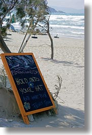 beaches, boards, chalk, europe, greece, naxos, signs, vertical, photograph