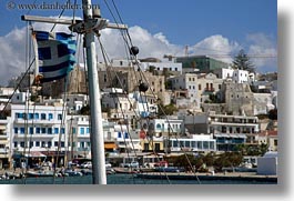 europe, flags, greece, greek, horizontal, naxos, towns, photograph