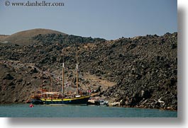 boats, caldron, europe, greece, horizontal, islands, santorini, photograph