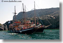 boats, caldron, crowded, europe, greece, horizontal, santorini, swimmers, photograph