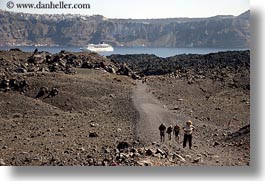 caldron, cruise, europe, greece, hikers, horizontal, santorini, ships, photograph