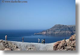 caldron, europe, greece, hikers, horizontal, santorini, photograph