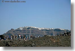 caldron, europe, greece, hikers, horizontal, santorini, photograph