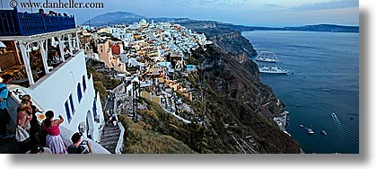 cityscapes, europe, greece, horizontal, ocean, panoramic, people, santorini, towns, viewing, photograph