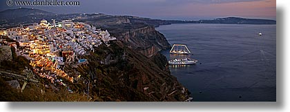 cityscapes, europe, greece, horizontal, ocean, panoramic, santorini, slow exposure, towns, photograph