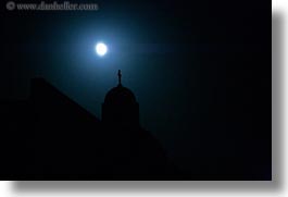 churches, europe, greece, haze, horizontal, moon, nite, santorini, silhouettes, photograph