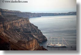cliffs, cruise, europe, greece, horizontal, santorini, scenics, ships, photograph