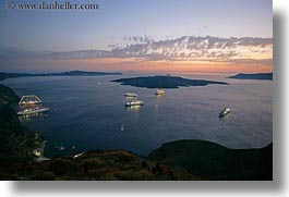 cruise, dusk, europe, greece, horizontal, islands, santorini, scenics, ships, slow exposure, sunsets, photograph