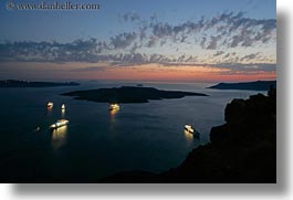 cruise, dusk, europe, greece, horizontal, islands, santorini, scenics, ships, slow exposure, sunsets, photograph