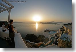 europe, fisheye lens, greece, horizontal, nature, santorini, scenics, sky, sun, sunsets, watching, womens, photograph