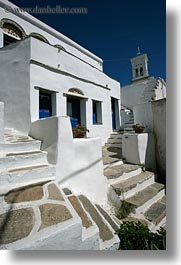 bell towers, buildings, europe, greece, stairs, tinos, vertical, white wash, photograph