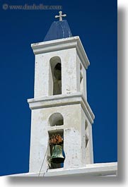 bell towers, buildings, churches, crosses, europe, greece, structures, tinos, vertical, white wash, photograph