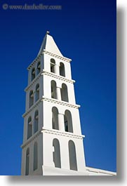 bell towers, buildings, churches, europe, greece, steeples, structures, tinos, vertical, white wash, photograph