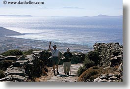 europe, greece, hiking, horizontal, men, ocean, scenics, tinos, two, photograph