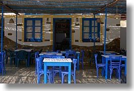 blues, chairs, europe, greece, horizontal, tables, tinos, photograph