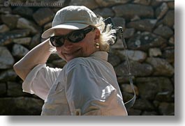 blonds, carol, clothes, emotions, europe, greece, happy, hats, horizontal, people, senior citizen, smiles, smiling, sunglasses, tourists, womens, photograph