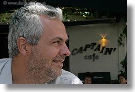 cafes, captain, emotions, europe, greece, horizontal, kostas, men, people, smiles, tourists, photograph