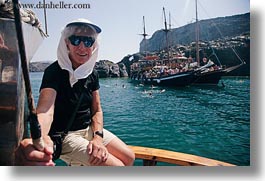 boats, clothes, europe, greece, hats, horizontal, paula, people, senior citizen, sunglasses, tourists, womens, photograph
