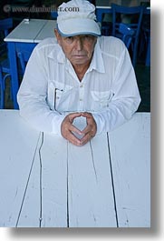 clothes, emotions, europe, greece, hats, people, senior citizen, serious, ted, ted eve, tourists, vertical, white, photograph