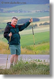 emotions, europe, gray, groups, hair, harvey linda weiner, harveys, hiking, hungary, men, people, poles, senior citizen, smiles, vertical, photograph