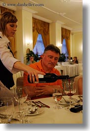 europe, groups, harvey linda weiner, hungary, men, people, pouring, senior citizen, vertical, waitress, wines, womens, photograph