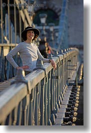bridge, brunette, chains, clothes, emotions, europe, groups, hair, hats, hungary, lori, people, smiles, vertical, womens, photograph