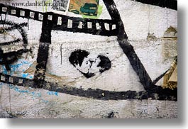 arts, budapest, europe, film, graffiti, horizontal, hungary, kiss, strip, photograph