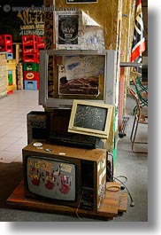 arts, budapest, europe, graffiti, hungary, stacked, televisions, vertical, photograph